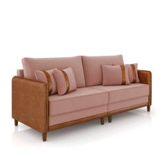 Sofá 2 Lugares Living 172cm Pé Madeira Valença Nozes/Veludo Rosê K01 - D`Rossi