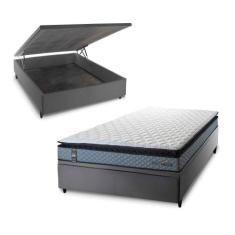 Conjunto Box Baú Chicago Cinza 138x188x64 Espuma D33 - King House