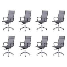 Conjunto 8 Cadeiras para Escritório Presidente com Rodízios Tela Mesh OR Design Cinza