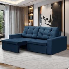 Sofá Retrátil 2 Lugares 1,80m Liz Suede Azul Adonai Estofados