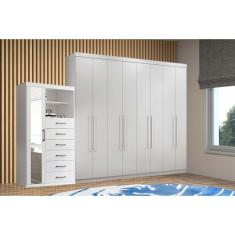 Kit Guarda Roupa e Cômoda Qc142 8 Portas 10 Gavetas Mdp 238.8cm Branco Santos Andirá