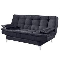 Sofá Cama Casal Agatha com Encosto Reclinável Cor Preto