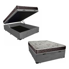 Cama Box Baú Casal Conforto Suede Cinza + Colchão Casal Conforto Espuma D33  16x138x188