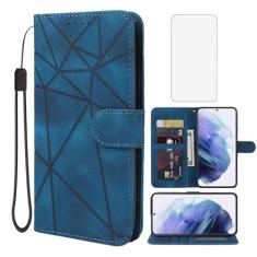 Wanyuexes Capa para Galaxy S21 5G, capa carteira para Samsung S21 SM-G991U com protetor de tela de vidro temperado, pele sensação de pele flip suporte suporte para cartão de crédito capa de telefone
