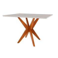 Mesa De Sala Jantar Donna 120 Cm C/ Tampo Madeirado C/ Vidro Natural - Nesher