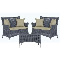 2 Sofá Área e Mesa Igapó Alumínio Pintura Preta Corda Náutica Estofado