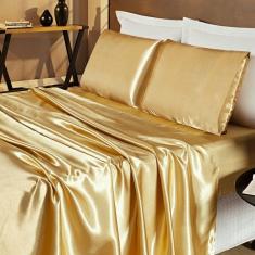 Jogo De Cama Lençol Cetim Casal Romantic 04 Peças - Dourado