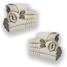 Jogo De Toalhas 12pcs - 4 Banhos 4 Rosto 4 Tapetes Bege