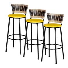 Jogo 3 Banqueta Alta Ratan Hawai Preta Cappuccino Premium - Lamar Desi