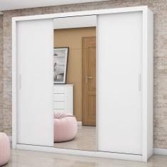 Guarda-Roupa Casal Luna 3 Portas 4 Gavetas com Espelho Branco - Carioca Móveis