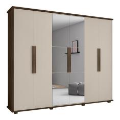 Roupeiro 6 Portas Freijó Off White Com Espelho