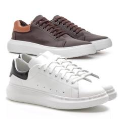 Kit 2 Tenis Casual Masculino Sola Alta Flat Plataforma Facil Calce Con