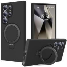 Jockvo Capa de telefone com suporte magnético invisível para Samsung Galaxy S24 Ultra de 6,8 polegadas, silicone compatível com proteção total de câmera de grau militar Magsafe, capas de telefone para