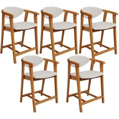 Kit 05 Banquetas Baixa Cozinha Sala de Jantar Bancada Cecília L02 Bouclê Cru - Lyam Decor