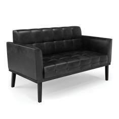 Sofá Namoradeira 2 Lugares Base De Madeira Preto Elisa Corano D03 - D'rossi Cor Preto