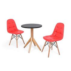 Conjunto Mesa de Jantar Maitê 60cm Preta com 2 Cadeiras Charles Eames Botonê - Vermelha