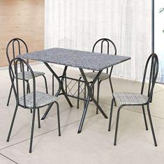 Conjunto de Mesa com 4 Cadeiras Bruna Craqueado Preto e Estampa Rattan