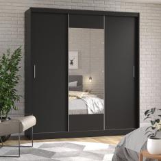 Guarda Roupa Casal com Espelho 3 Portas de Correr Muriqui Maxx CabeCasa MadeiraMadeira Preto