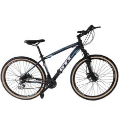 Bicicleta Aro 29 Gti Roma Alumínio 27v Freio a Disco Mecânico Garfo com Suspensão Pneu com Faixa Bege - Preto\Azul