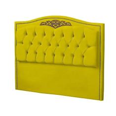 Cabeceira Casal Queen Size Estofada Para Cama Box Maitê Veludo Cor Amarelo