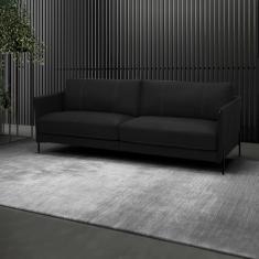 Sofá Decorativo Karine 4 Lugares Sala de estar 270cm Pés em Aço Couro Preto G88 - Gran Belo