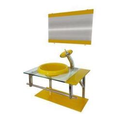 Gabinete de vidro 70cm iq inox com cuba chapéu redonda - amarelo - Cub