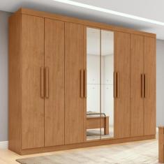 Guarda-roupa Casal Easy Slim 8 Portas Com Espelho Amendoa Clean - Móve