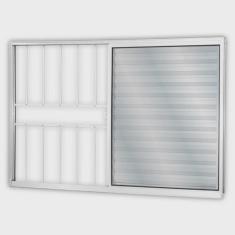 Janela de Alumínio Veneziana de Correr 100x150cm 3 Folhas 1 Fixa com Grade e Vidro Liso Linha Soft
