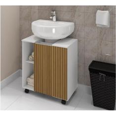 Gabinete Para Banheiro Pequin Branco Ripado  Bechara Móveis