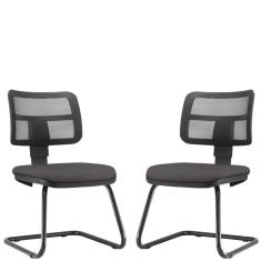 Kit 02 Cadeiras De Escritório Recepção Fixa Zip Marrom