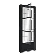 Porta De Aço De Giro Com Postigo E Grade Quadrada215X85Cm Aço Pronto Riobras Preto