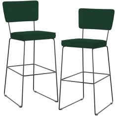 Kit 02 Banquetas Allana L02 Tecido Base em Aço Encosto Fixo Verde Musgo para Cozinha Sala de Jantar