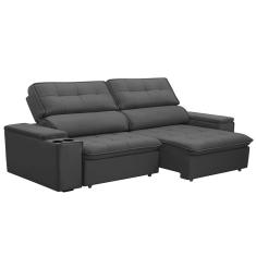 Sofá Retrátil E Reclinável 4 Lugares 250cm Zoho Porta Copos No Braço Veludo Grafite G22 Gran Belo