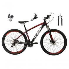Bicicleta Aro 29 Ksw Xlt 24v Câmbio Shimano Acera K7 Garfo Trava Freio A Disco - Preto-vermelho-branco Tam.15