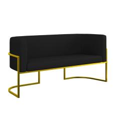 Sofá Namoradeira Corino 2 Lugares Moderna Base Metal Gold Preto