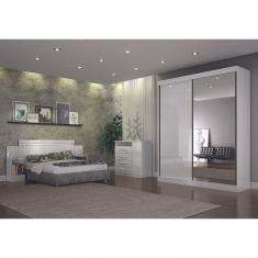 Guarda Roupa Solteiro Com Espelho 2 Portas 3 Gavetas São Paulo-branco Leifer Móveis