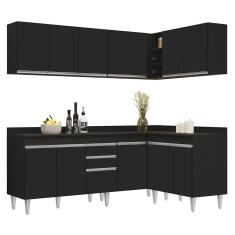 Armário De Cozinha Modulado De Canto 6 Peças Cp29 Balcão Com Tampo Preto - Lumil
