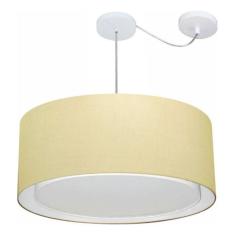 Lustre Pendente Cilíndrico Com Desvio Md-4311 Cúpula Em Tecido 60x30cm Algodão Crú - Bivolt