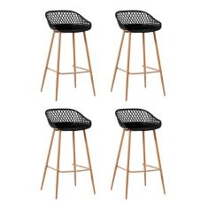 Kit 4 Banquetas Alta Polipropileno e Aço Mônaco Fratini Preto