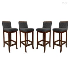 Kit 4 Banquetas Alta de Madeira com Encosto Matelassê Nice Suede Cinza CCS