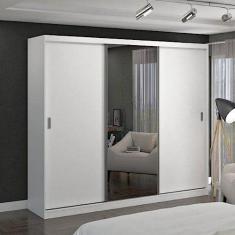 Guarda Roupa Casal 1 Espelho 3 Portas de Correr 2 Gavetas Mdf Mm7318e1 Espresso Móveis Branco
