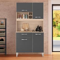 Armário De Cozinha 4 Portas 1 Gaveta 91 cm Avena Grafite Lhara Shop Jm