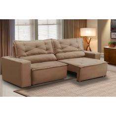 Sofá Retrátil e Reclinável 3 lugares com Molas 1,80m Livia Suede Cappuccino Adonai Estofados