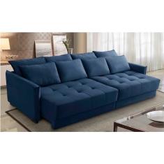 Sofá Cama Retrátil e Reclinável 2,30m com Molas Carol Veludo Azul Adonai Estofados