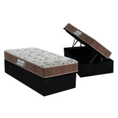 Cama Box Baú Solteiro: Colchão Espuma D45 Probel ProDormir Advanced Double Face + Base CRC Suede Black(88x188)