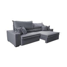 Sofá Retrátil E Reclinável 2,75m Império Com Molas Cama Inbox Linho Cinza Escuro