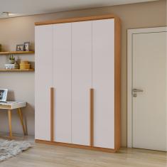 Guarda Roupa Solteiro 4 Portas 2 Gavetas Alonzo Lopas - Amendoa Clean/Off white