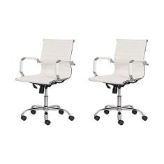 Kit 2 Cadeiras Escritório Stripes Diretor PU Branca