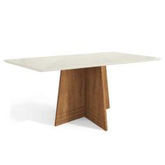 Mesa de Sala Jantar Lótus c/ Tampo Madeirado c/ Vidro 80x120cm Freijó/Off White - Kappesberg