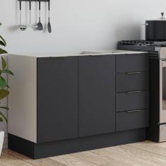 Balcão Pia 120cm sem Tampo com Rodapé Puxador 150mm Ipanema CabeCasa MadeiraMadeira Grafite Trama/Branco